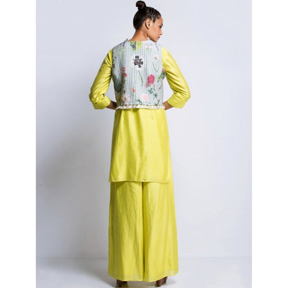 Payal Singhal Lime Kurta And Printed Jacket - Set of 3
