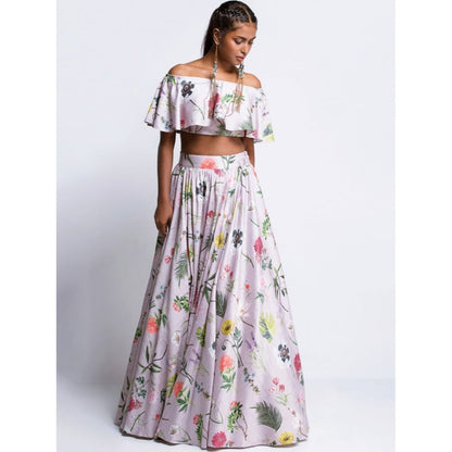 Payal Singhal Lilac Printed Ruffle Top Lehenga Set