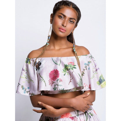 Payal Singhal Lilac Printed Ruffle Top Lehenga Set