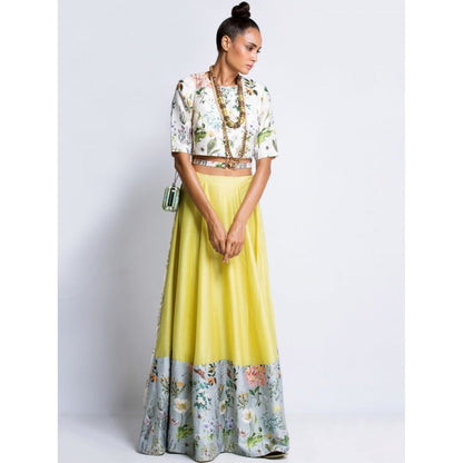 Payal Singhal Off White And Lime Printed Lehenga Set