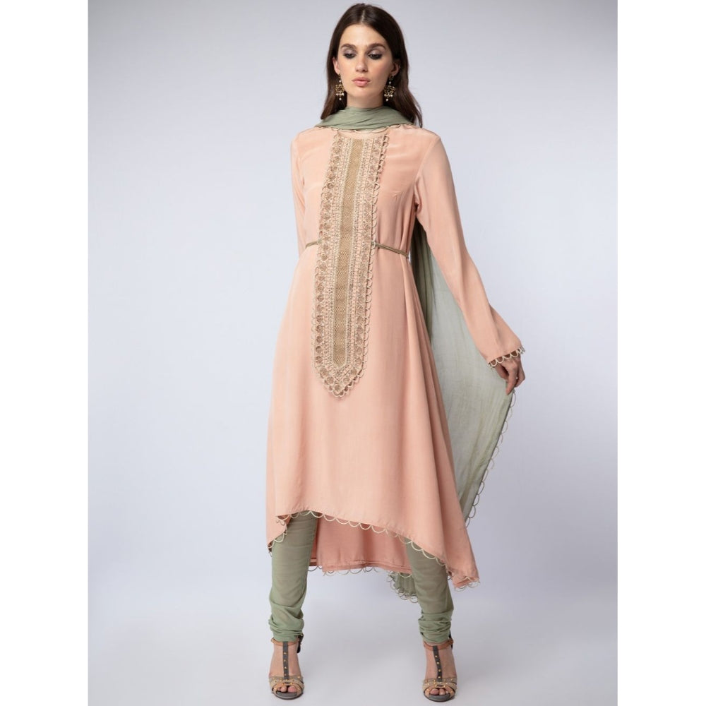 Payal Singhal Blush Embroidered Yoke Kurta with Churidar And Dupatta - Set of 3