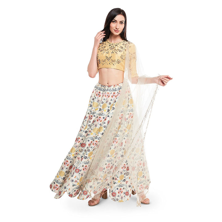 Payal Singhal Gulisa Dupion Silk Scallop Skirt with Blouse (Set of 2)