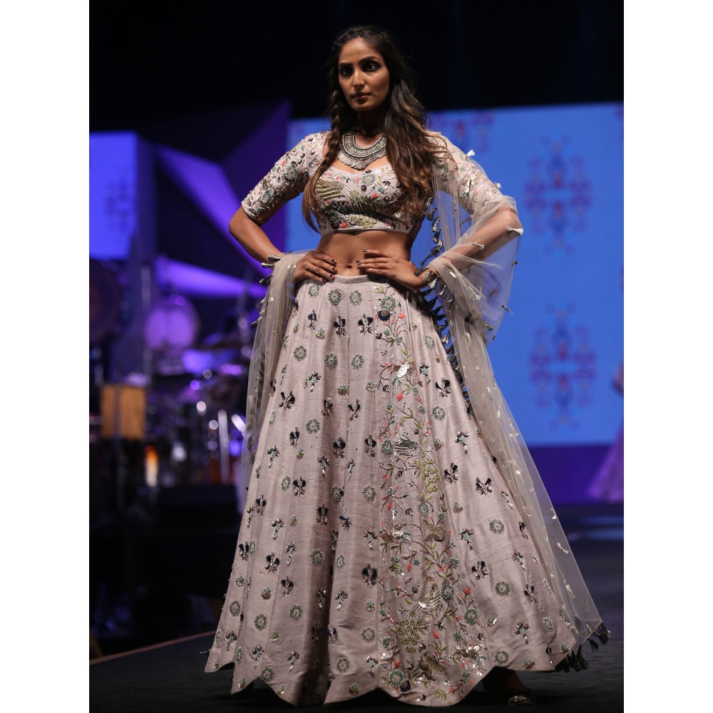 Payal Singhal Rezan Embellished Scallop Lehenga with Blouse & Tasselled Dupatta (Set of 3)