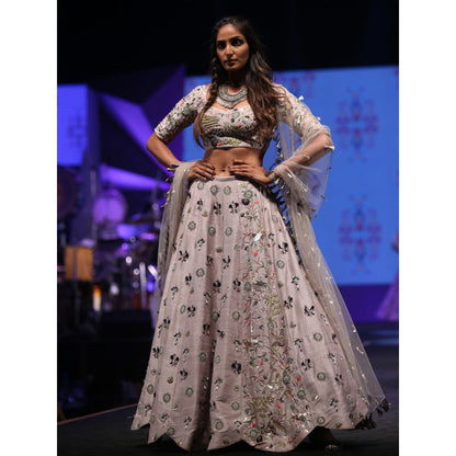 Payal Singhal Rezan Embellished Scallop Lehenga with Blouse & Tasselled Dupatta (Set of 3)