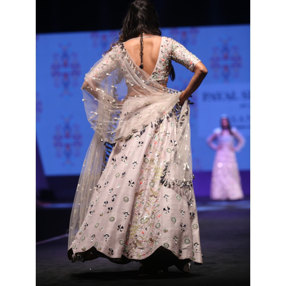Payal Singhal Rezan Embellished Scallop Lehenga with Blouse & Tasselled Dupatta (Set of 3)
