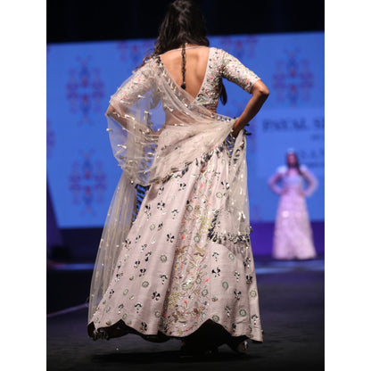 Payal Singhal Rezan Embellished Scallop Lehenga with Blouse & Tasselled Dupatta (Set of 3)