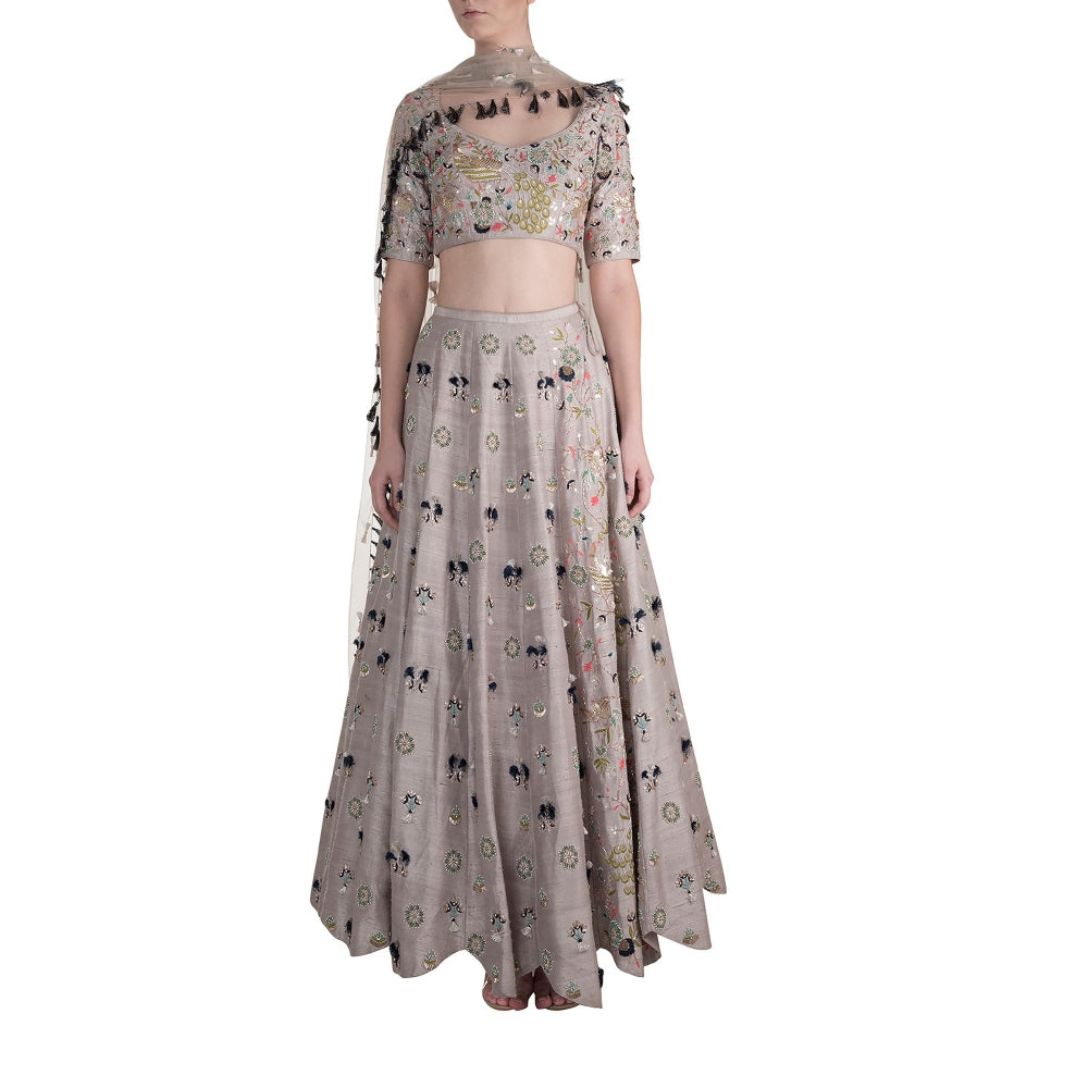 Payal Singhal Rezan Embellished Scallop Lehenga with Blouse & Tasselled Dupatta (Set of 3)