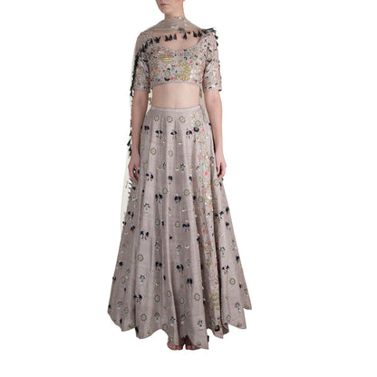 Payal Singhal Rezan Embellished Scallop Lehenga with Blouse & Tasselled Dupatta (Set of 3)