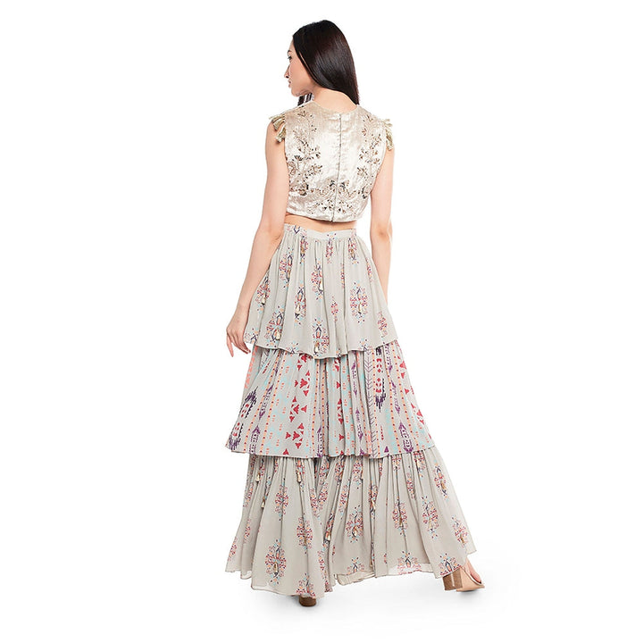 Payal Singhal Atoosa Printed Layered Skirt With Crop Top (Set Of 2)