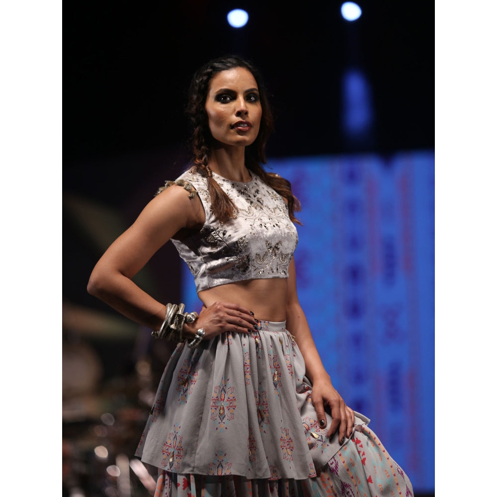 Payal Singhal Atoosa Printed Layered Skirt with Crop Top (Set of 2)