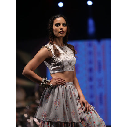 Payal Singhal Atoosa Printed Layered Skirt with Crop Top (Set of 2)