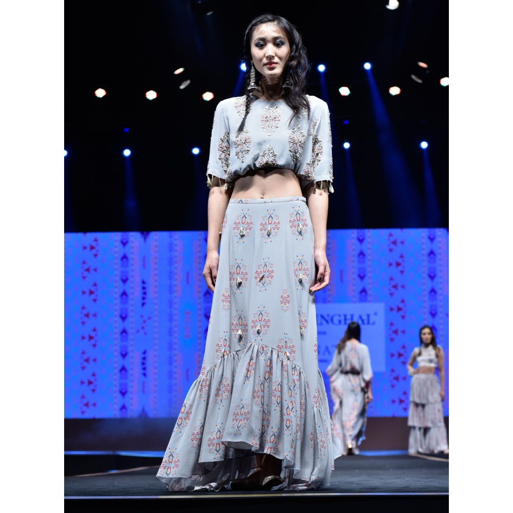 Payal Singhal Eren Frill Skirt with Crepe Crop Top (Set of 2)