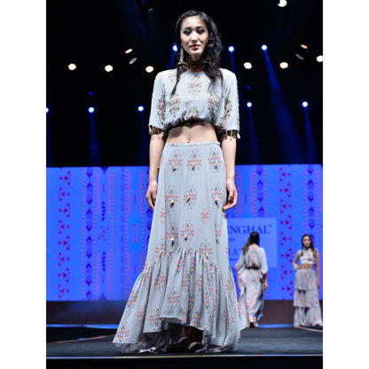 Payal Singhal Eren Frill Skirt with Crepe Crop Top (Set of 2)