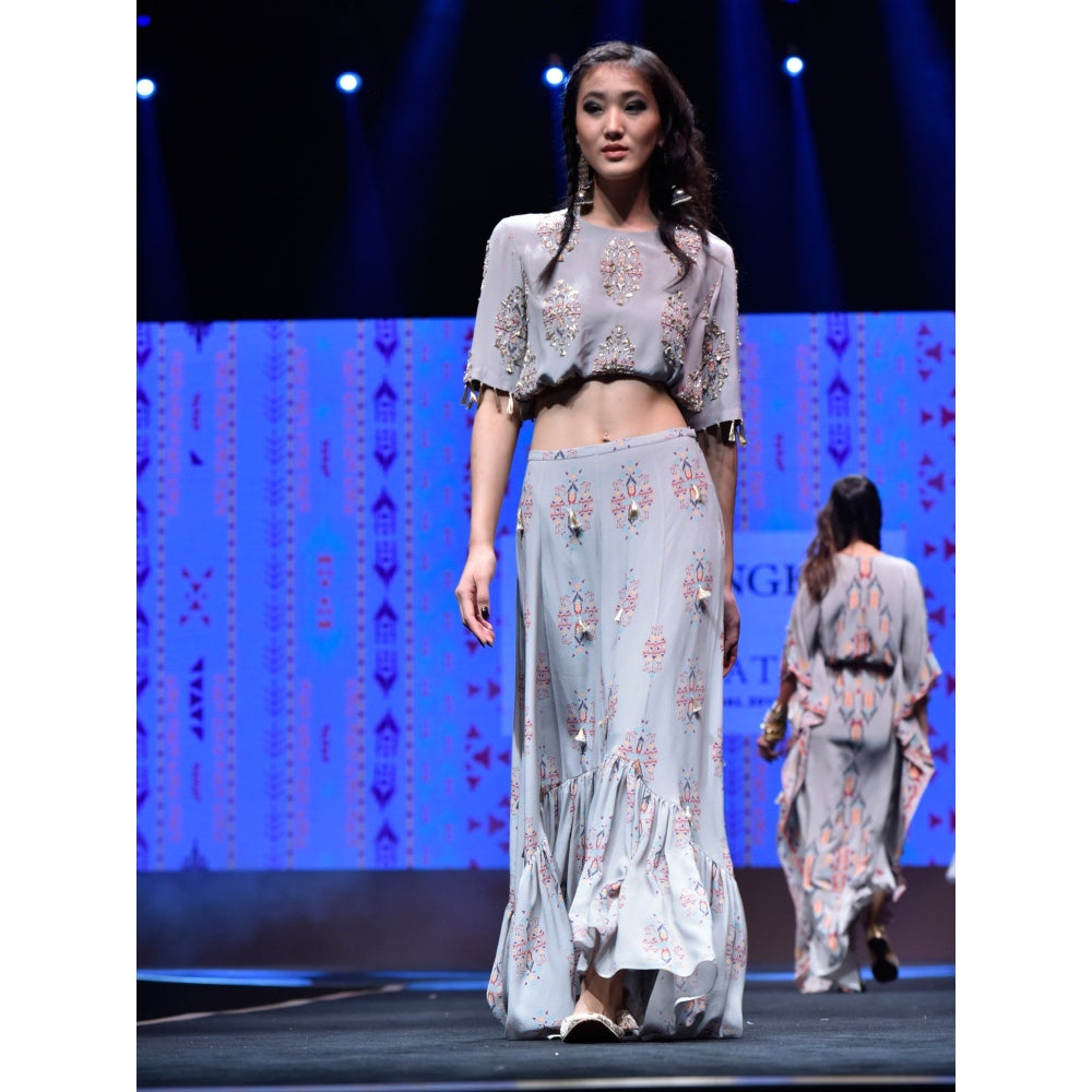 Payal Singhal Eren Frill Skirt with Crepe Crop Top (Set of 2)