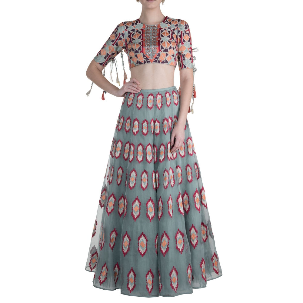 Payal Singhal Yekta Printed Lehenga with Tasselled Blouse (Set of 2)