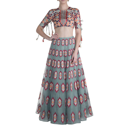 Payal Singhal Yekta Printed Lehenga with Tasselled Blouse (Set of 2)