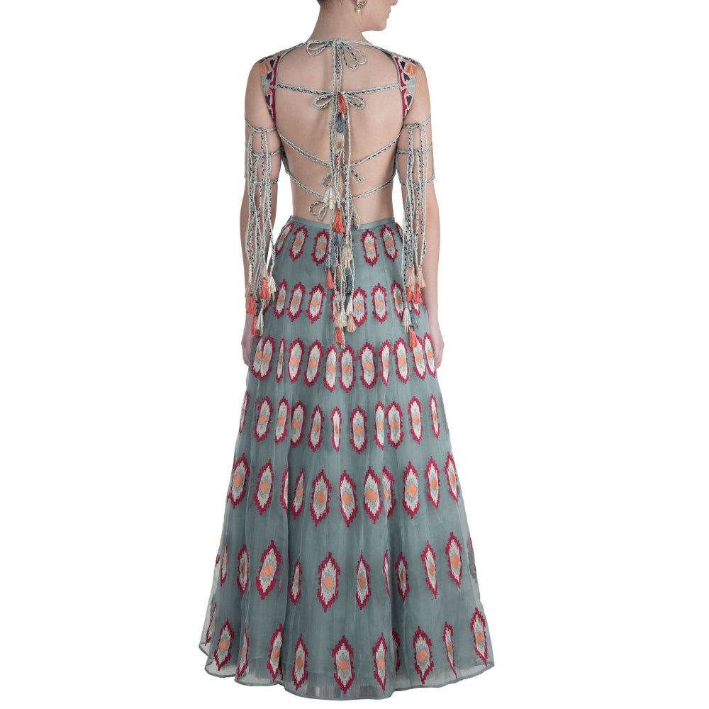 Payal Singhal Yekta Printed Lehenga with Tasselled Blouse (Set of 2)