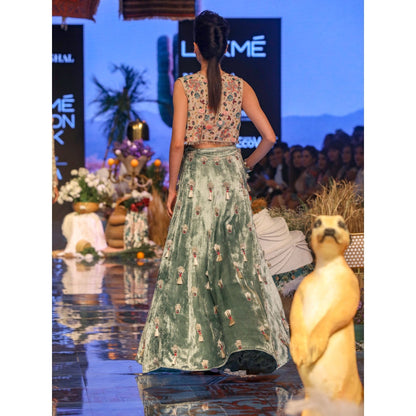 Payal Singhal Seine Velvet Tasselled Lehenga with Bustier Top & Jacket (Set of 3)