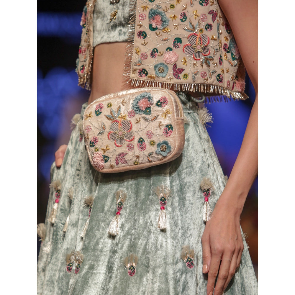 Payal Singhal Seine Velvet Tasselled Lehenga with Bustier Top & Jacket (Set of 3)