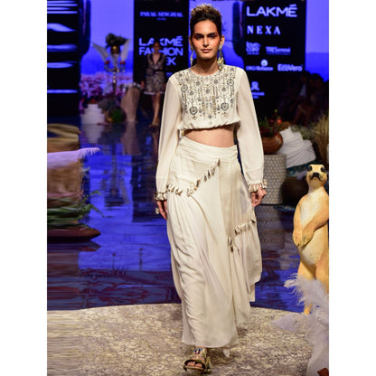 Payal Singhal Elena Embroidered Crop Top with Skirt (Set of 2)