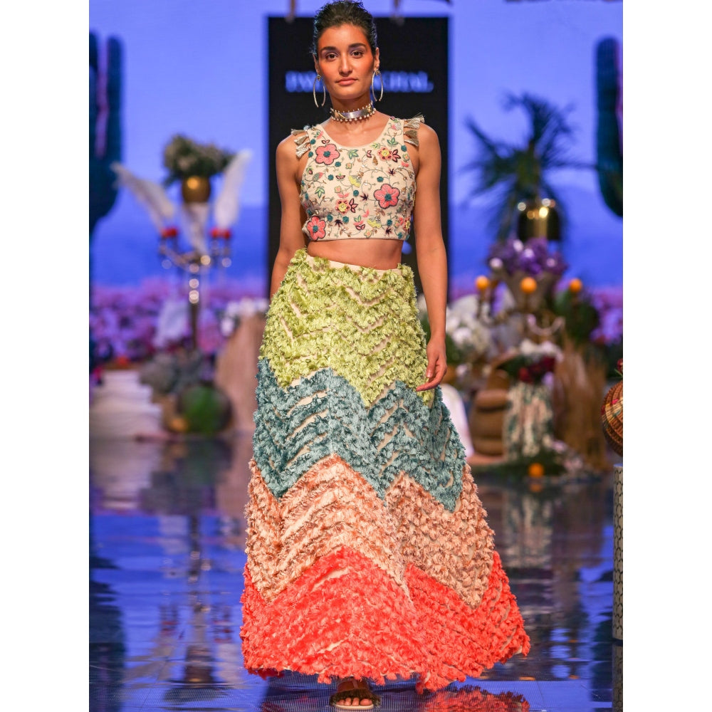 Payal Singhal Pia Tasselled Skirt with Crop Top (Set of 2)