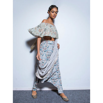 Payal Singhal Darisa Embroidered Crop Top & Pants with Attached Dupatta (Set of 2)