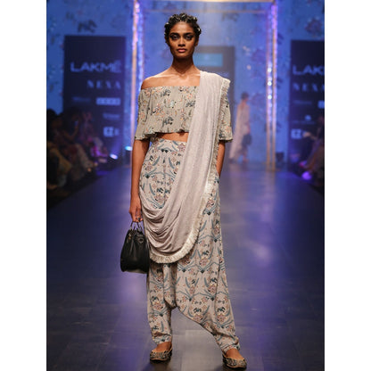 Payal Singhal Darisa Embroidered Crop Top & Pants with Attached Dupatta (Set of 2)