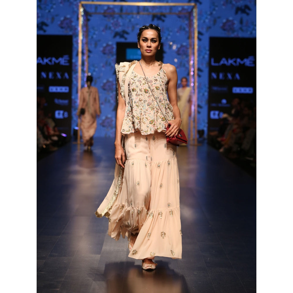 Payal Singhal Banu Georgette Embroidered Top with Sharara Pants & Dupatta (Set of 3)