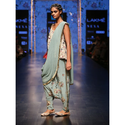 Payal Singhal Merunisa Crepe Low Crotch Pant with Attached Drape & Top (Set of 2)