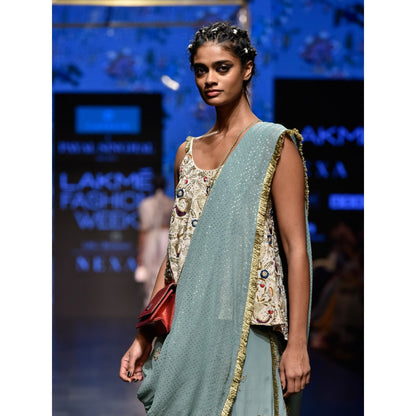 Payal Singhal Merunisa Crepe Low Crotch Pant with Attached Drape & Top (Set of 2)