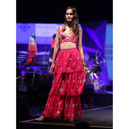 Payal Singhal Riza Crepe Blouse with Layered Sharara Pants (Set of 2)