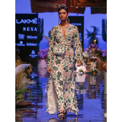 Payal Singhal Azia Floral Georgette Long Kurta with Churidar (Set of 2)