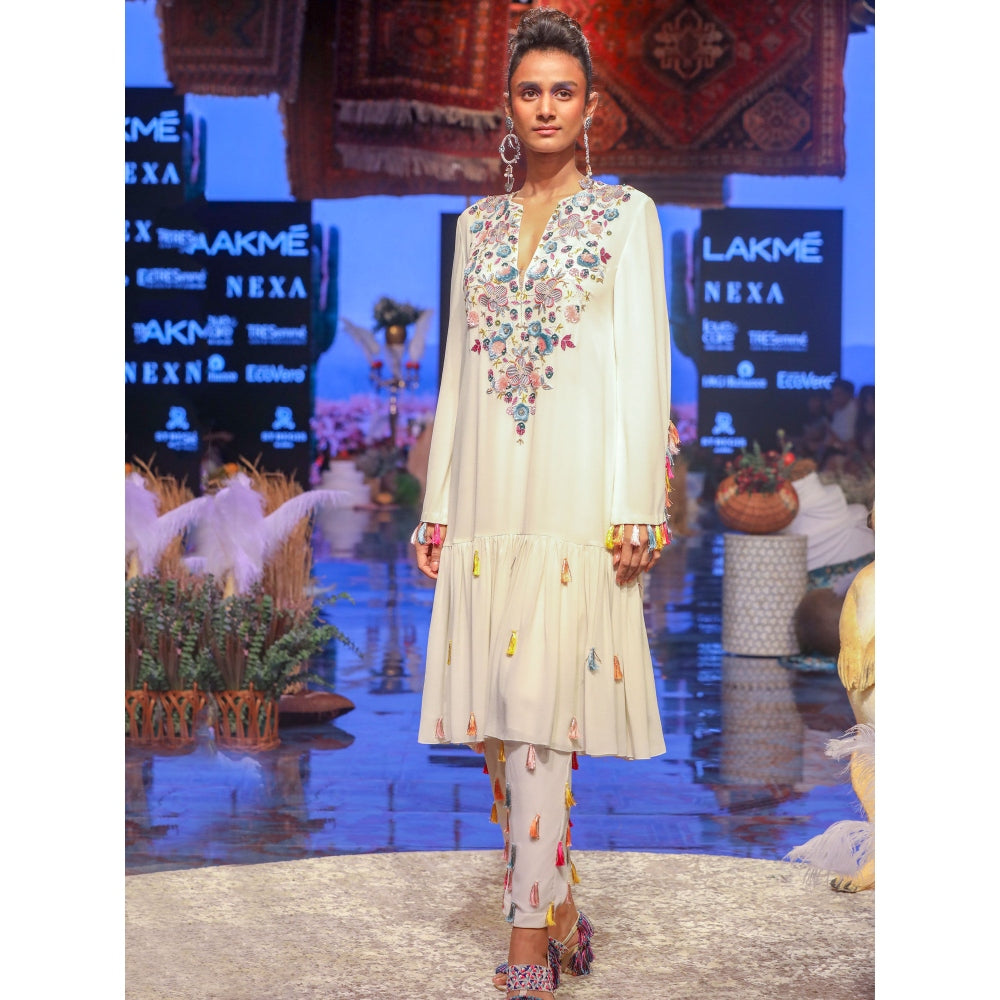 Payal Singhal Rosa Georgette Frill Hem Kurta with Pants (Set of 2)