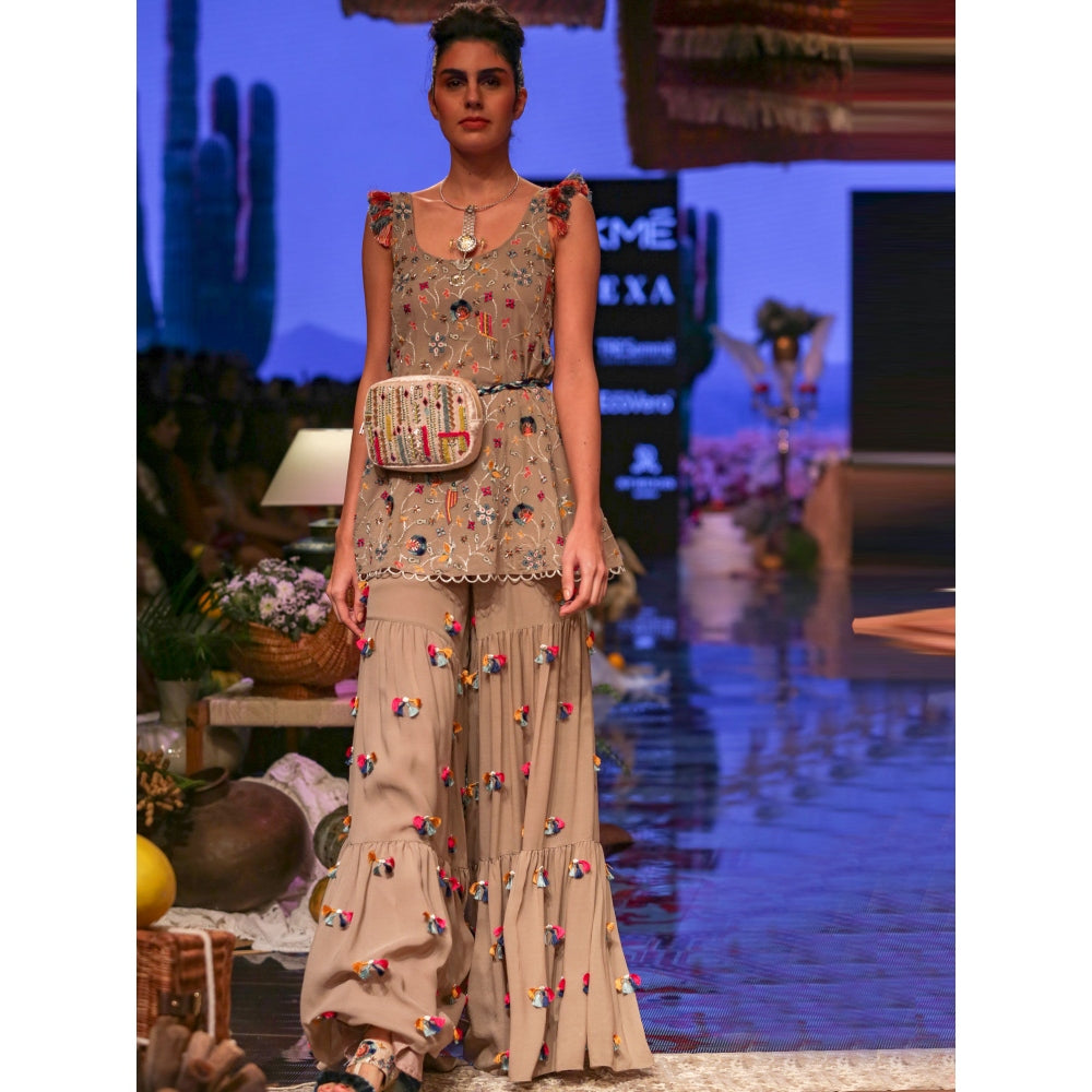 Payal Singhal Aura Embellished Short Kurti with Sharara Pants (Set of 2)