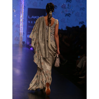 Payal Singhal Feruza Frill Saree with Crepe Top & Chantone Petticoat (Set of 3)