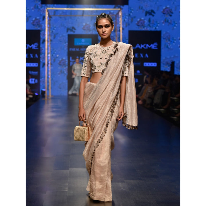 Payal Singhal Latifa Chanderi Stripes Saree With Blouse & Petticoat (Set Of 3)