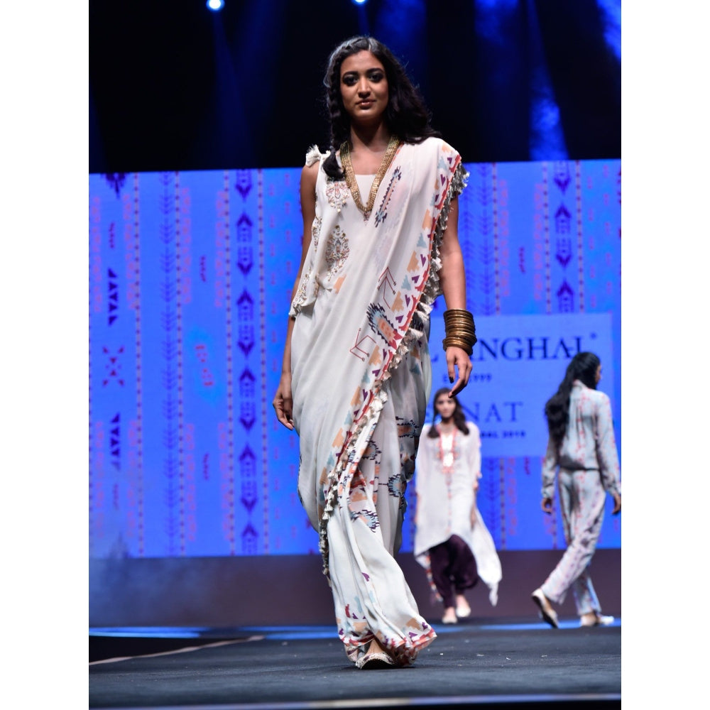 Payal Singhal Itrat Printed Georgette Saree with Top & Chantone Petticoat (Set of 3)