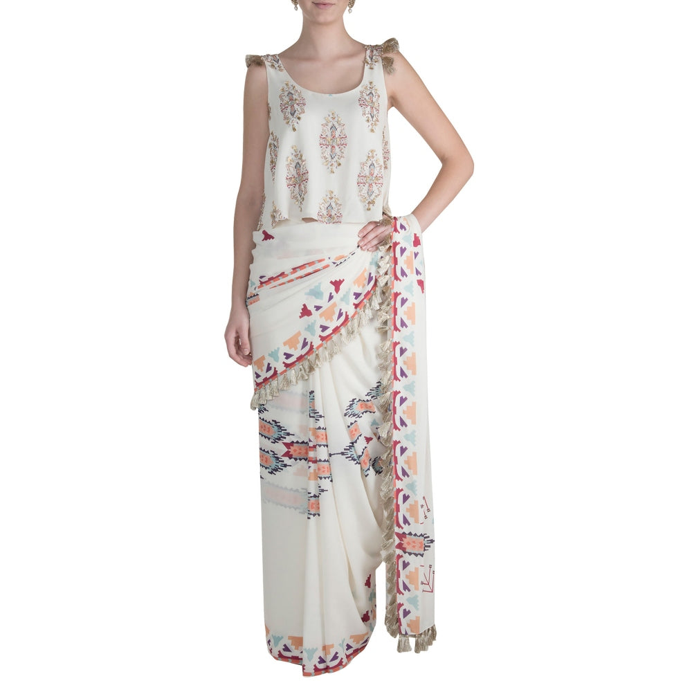 Payal Singhal Itrat Printed Georgette Saree with Top & Chantone Petticoat (Set of 3)