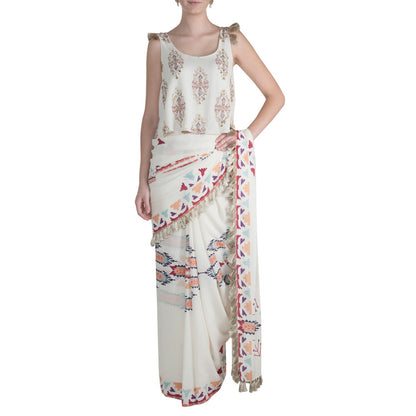 Payal Singhal Itrat Printed Georgette Saree with Top & Chantone Petticoat (Set of 3)