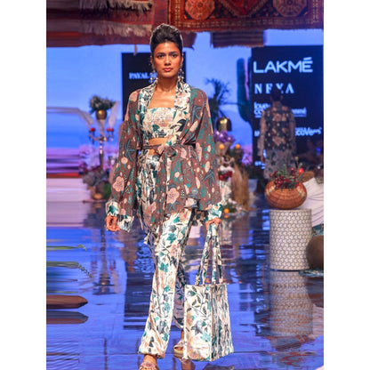 PS Pret by Payal Singhal Suri Floral Jacket & Bustier Top With Straight Pants & Belt (Set of 4)