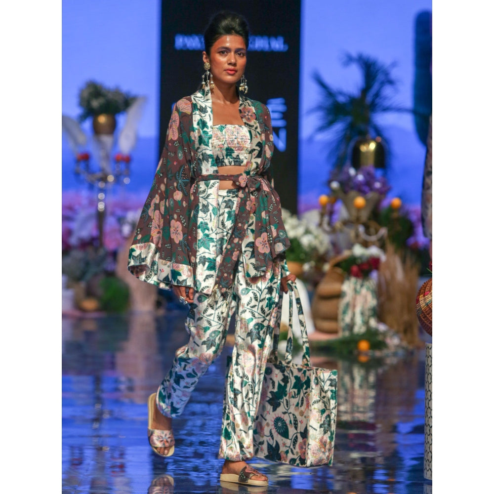Payal Singhal Suri Floral Jacket & Bustier Top With Straight Pants & Belt (Set Of 4)
