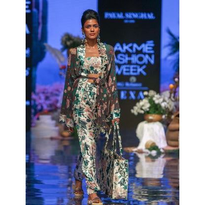 PS Pret by Payal Singhal Suri Floral Jacket & Bustier Top With Straight Pants & Belt (Set of 4)