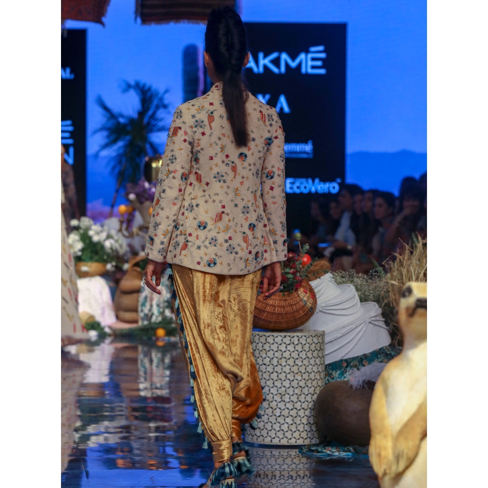 Payal Singhal Almir Embellished Georgette Jacket With Low Crotch Dhoti Pants (Set of 2)