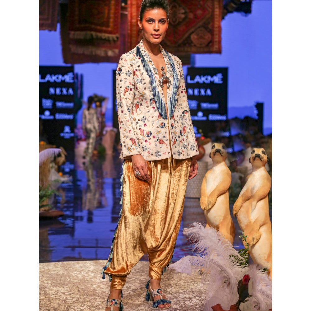 Payal Singhal Almir Embellished Georgette Jacket With Low Crotch Dhoti Pants (Set of 2)