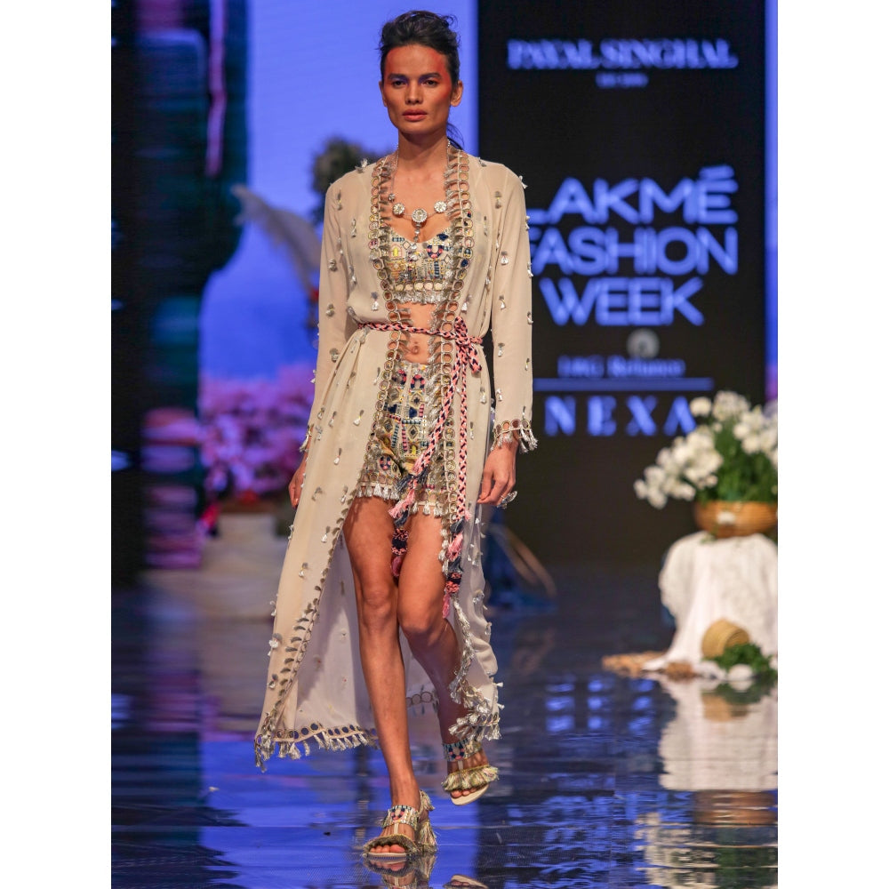 Payal Singhal Helina Embellished Jacket & Bustier Top With Shorts & Belt (Set of 4)