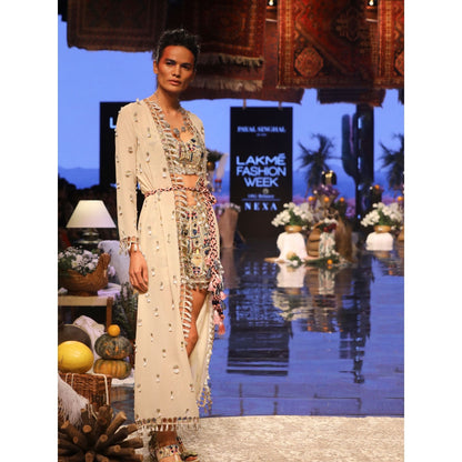 Payal Singhal Helina Embellished Jacket & Bustier Top With Shorts & Belt (Set of 4)