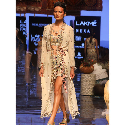 Payal Singhal Helina Embellished Jacket & Bustier Top With Shorts & Belt (Set of 4)