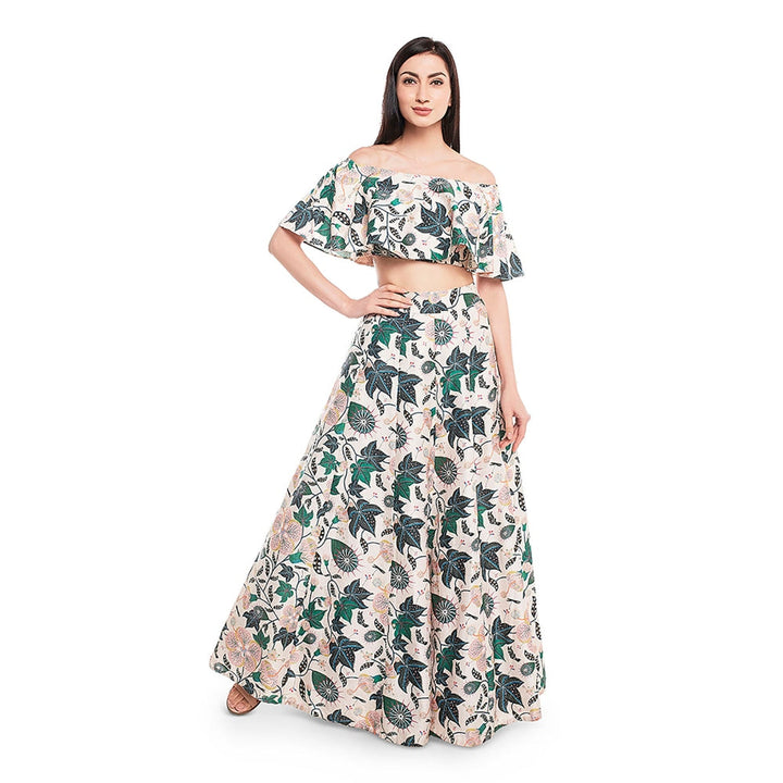 Payal Singhal Off White Printed Top With Skirt (Set Of 2)