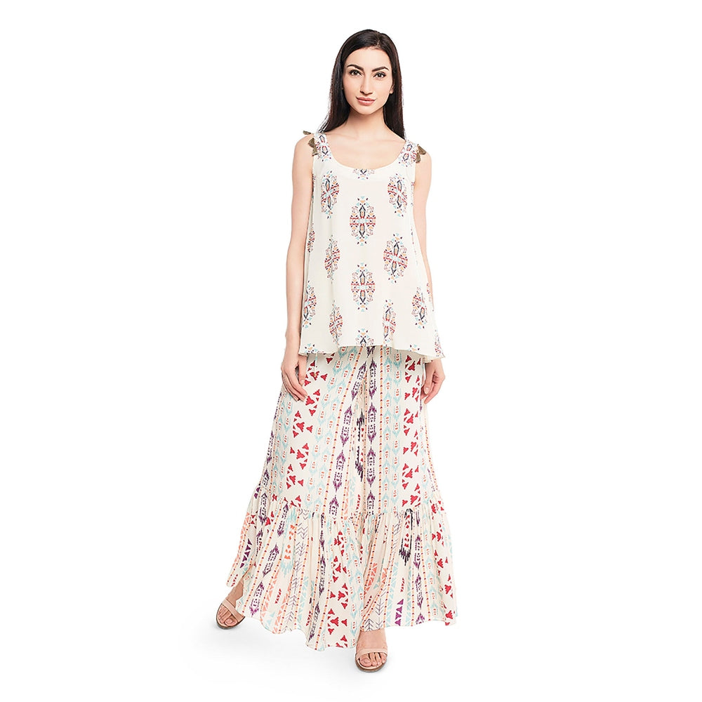 PS Pret by Payal Singhal Off White Printed Sharara with Kurta (Set of 2)