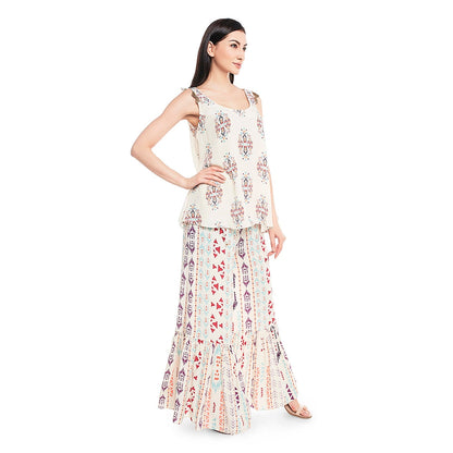 PS Pret by Payal Singhal Off White Printed Sharara with Kurta (Set of 2)